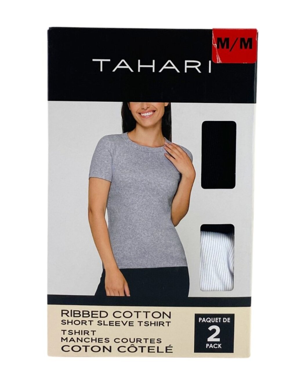 Tahari Women's Short Sleeve TShirts | 2 Pack | Ribbed Cotton | Size Medium